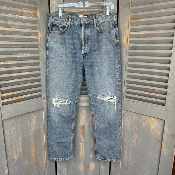 AGOLDE Riley High-Rise Straight Cropped Distressed Jeans Escalate Sz 29 - Picture 3 of 13